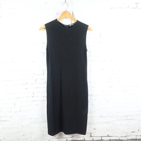 VINCE BLACK SLEEVELESS ROUND NECK RIBBED MIDI SHEATH DRESS SIZE XS - Picture 1 of 7